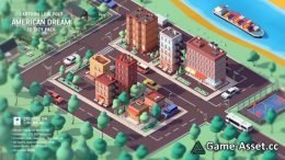 Cartoon Low Poly American Dream City Pack Low-poly 3D model