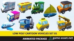 Animated Cartoon Cute Vehicles Low Poly Pack - 01 AR VR Games Low-poly 3D model