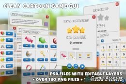 Clean, cartoon 4k game GUI - over 180 PNG files!