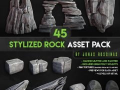 45 Stylized Rock Asset Pack Low-poly 3D model