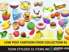 Toy Toon Cute Food Collections Low Poly Pack - 01 AR VR Low-poly 3D model