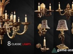 8 Classic Lamps Unreal 4 - UE4 Unreal Engine lamp Low-poly 3D model