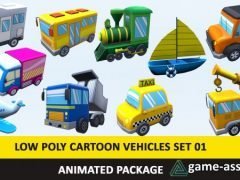 Animated Cartoon Cute Vehicles Low Poly Pack - 01 AR VR Games Low-poly 3D model