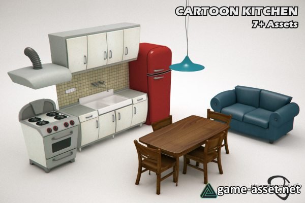 Cartoon Kitchen Bundle Low-poly 3D model