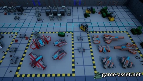 Spaceships, props and modular environment tiles (sci-fi, low poly, voxel)