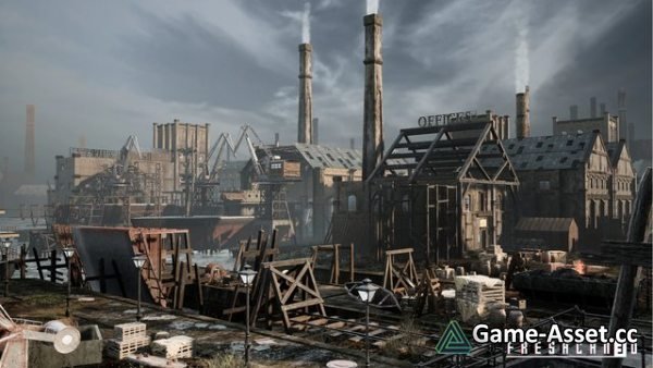 Old Industrial City and Shipyard with Factory Interiors