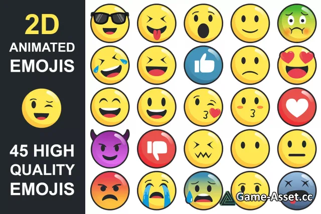 45 Animated emojis 2D + Bubbles