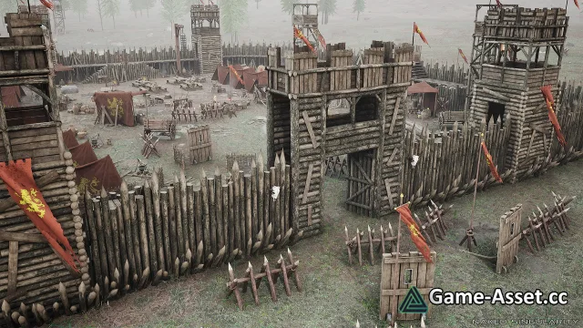 Medieval Wooden Fort - Military War Camp - Palisade Wall Fence - Bandit camp